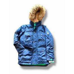 Land's End Kids Expedition Waterproof Down Parka "Grow-A-Longs" Navy Sz M 10-12